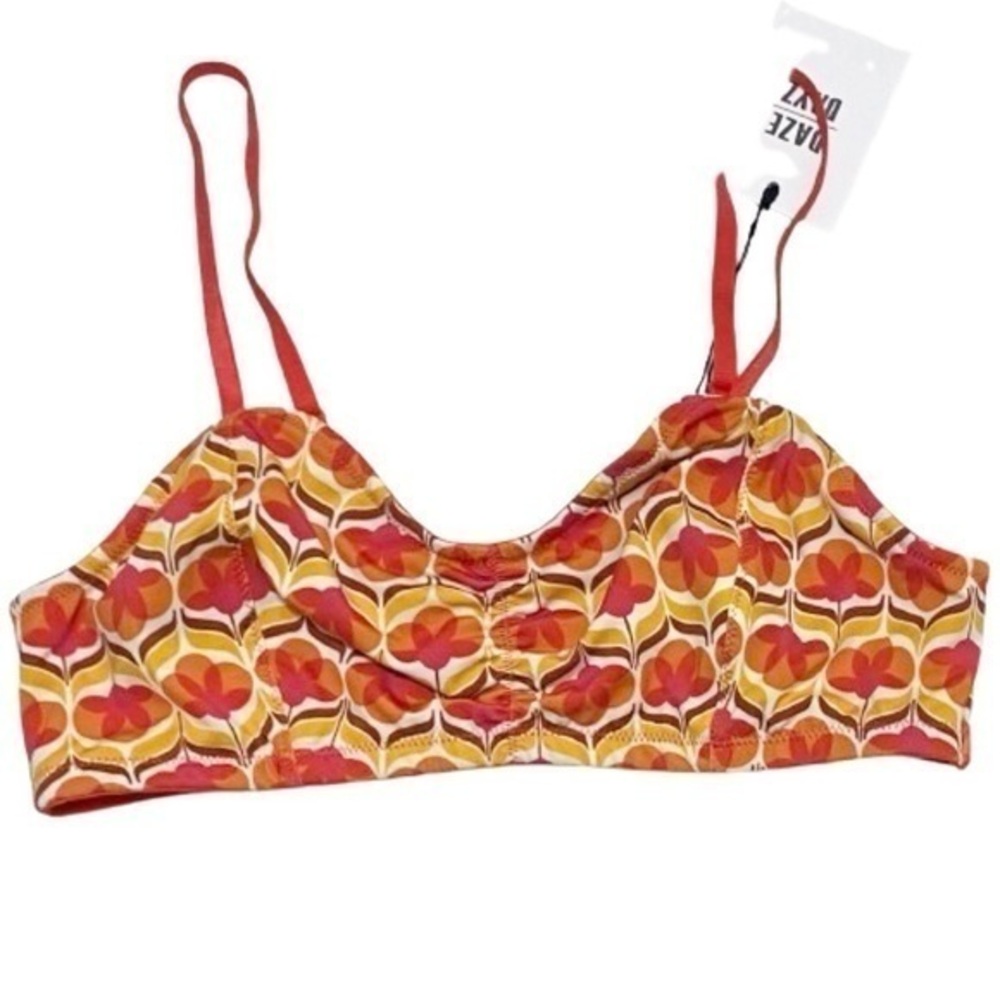 NWT NEW Orange red mustard yellow retro 60s style floral print bra small